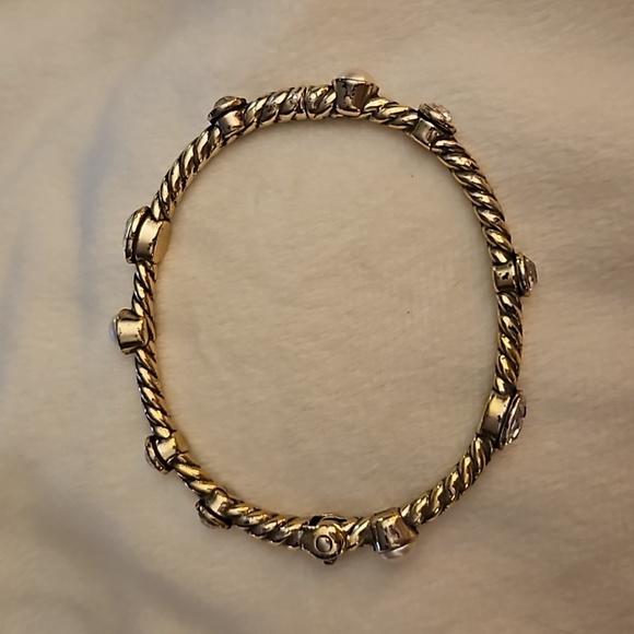 BRIGHTON Thin Pearl Crystal Monte Carlo Hinged Bangle Bracelet - Picture 3 of 9